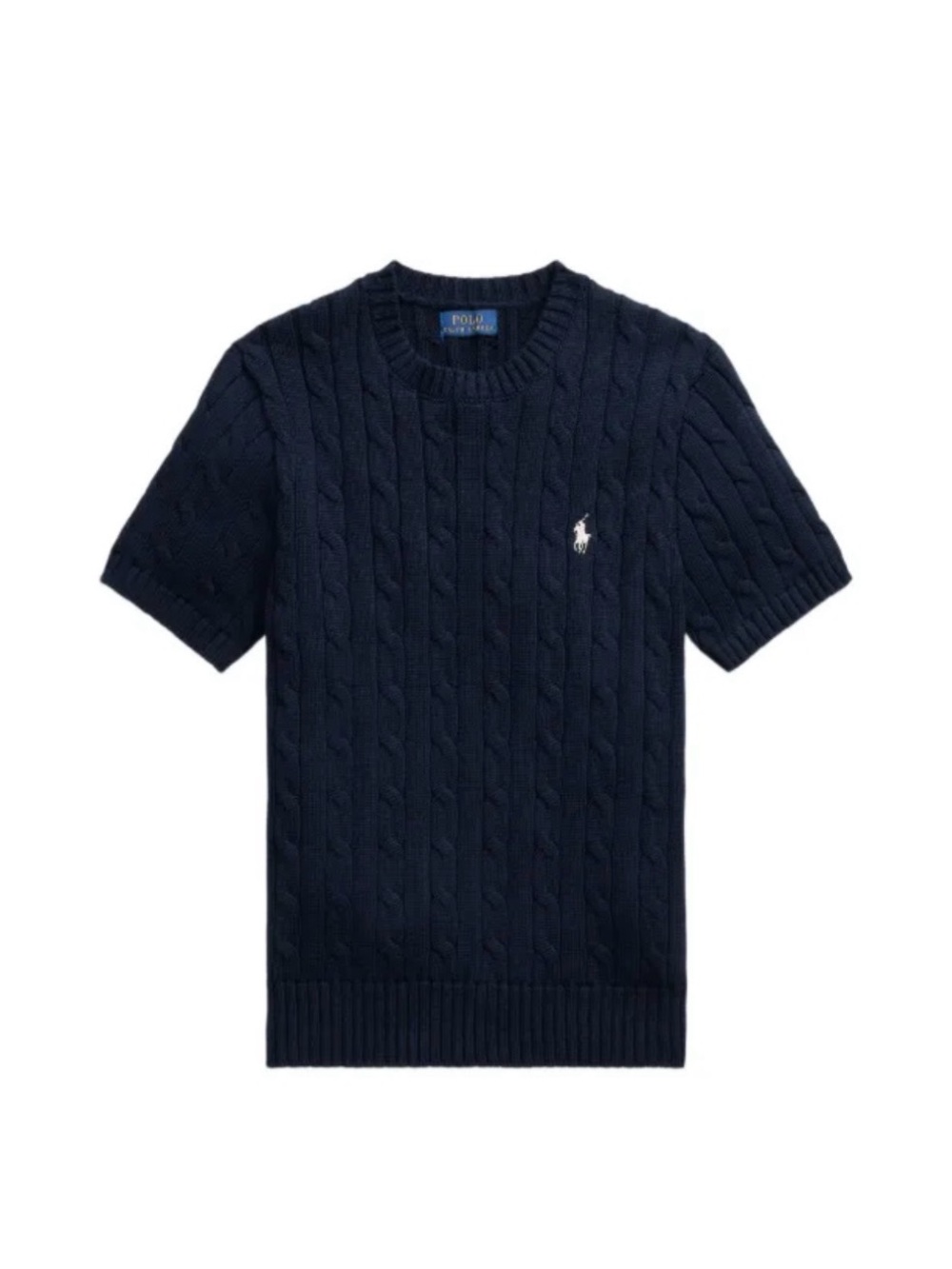 Polo Ralph Lauren Womens Cable Knit Short Sleeve Sweater Navy M Preppy pony